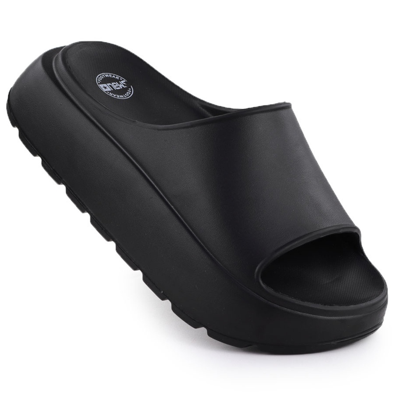 Kvinnors flip flops på en tjock plattform Pool Beach Black News 7303 svart