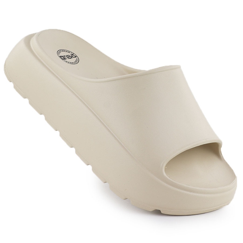 Kvinnors flip flops på en tjock plattformspool Beige News 7303