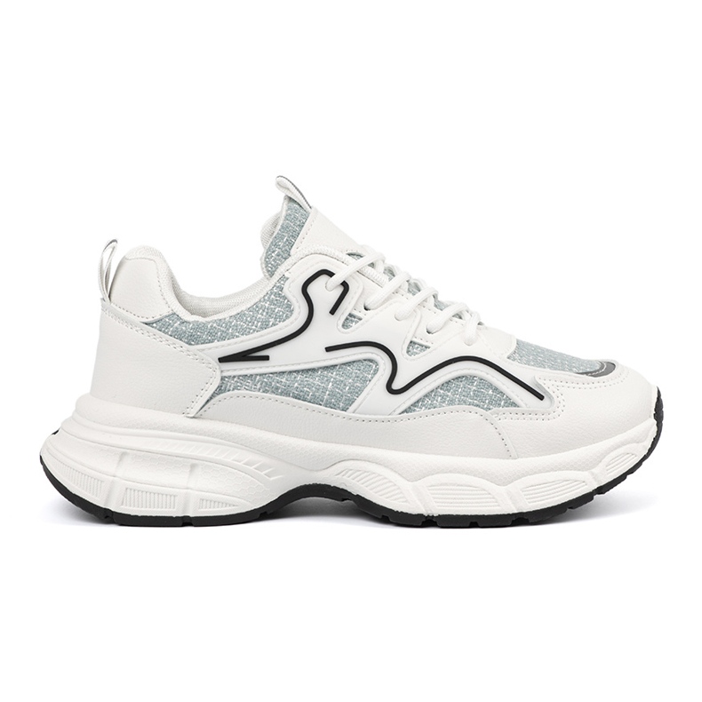 Shelvt Vita och gröna sneakers med dekorativa insatser