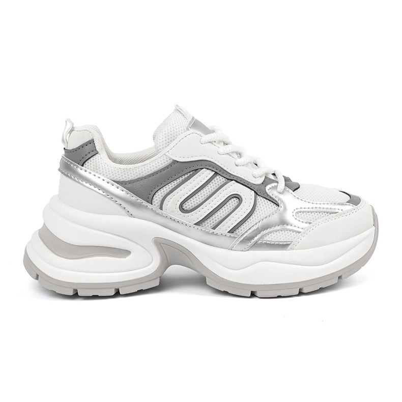 Vita kvinnors sneakers med silverinsatser