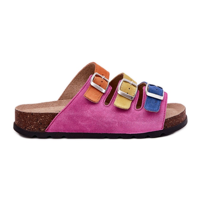 Kvinnors mocka flip flops med panto fino rr267033 fuchsia spännen rosa