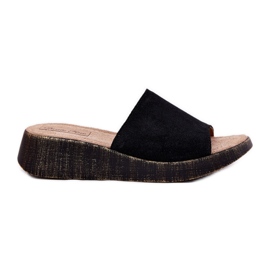 Kvinnors mocka flip -flops på Panto Fino RR267043 svarta kilar