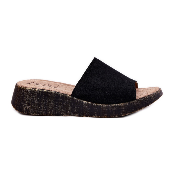 Kvinnors mocka flip -flops på Panto Fino RR267043 svarta kilar