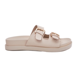 EVento Kvinnors flip flops med gyllene spännen beige