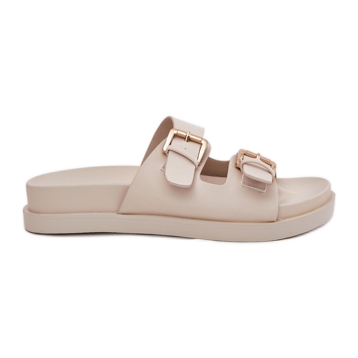 EVento Kvinnors flip flops med gyllene spännen beige