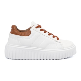 Shelvt Vita kvinnors sneakers bruna skär