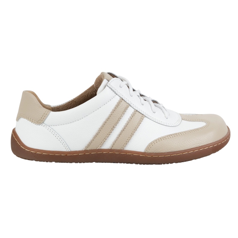Olivier Barfota kvinnors minimalistiska läderskor 1287 Vit med beige sneakers