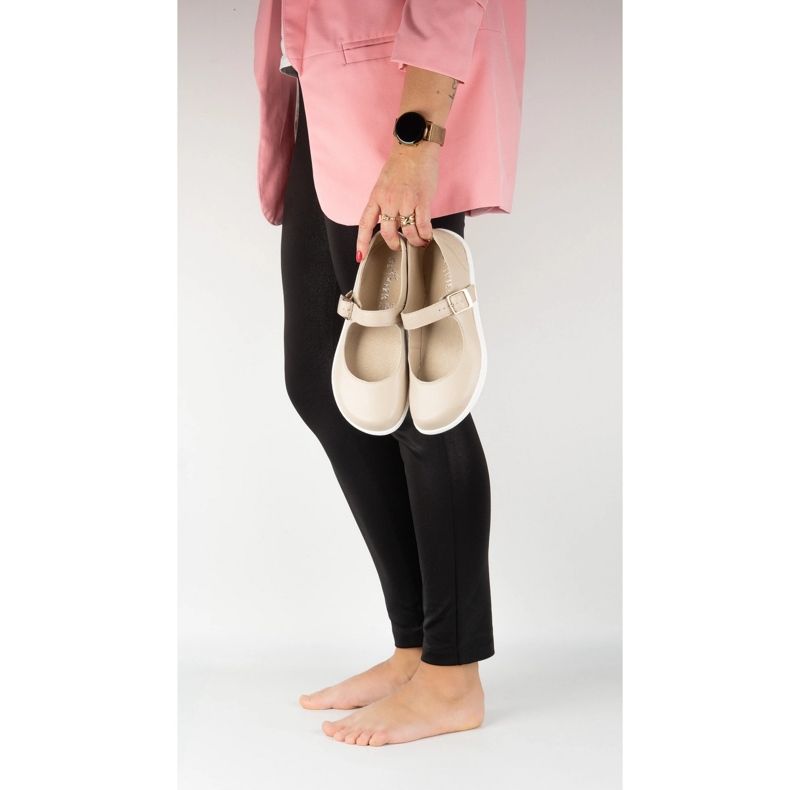 Barfota kvinnors ballerinas olivier 1770pol läderskor med beige spänne