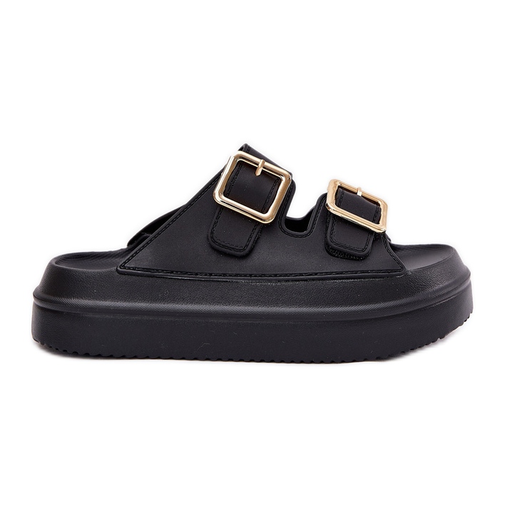 Inna Kvinnors flip flops på plattformen med gyllene klämmor svart