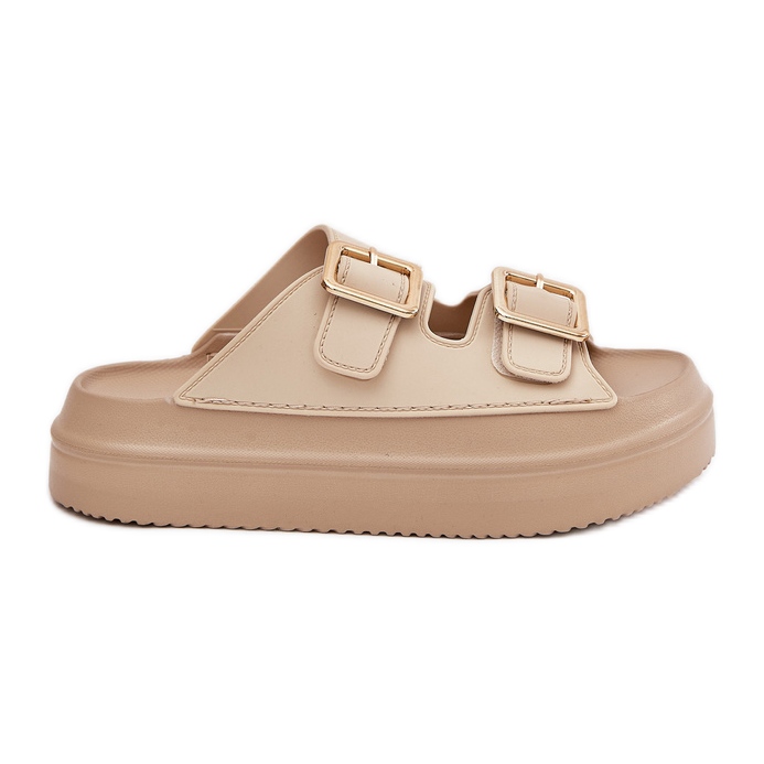 Inna Kvinnors flip flops på plattformen med gyllene spännen beige