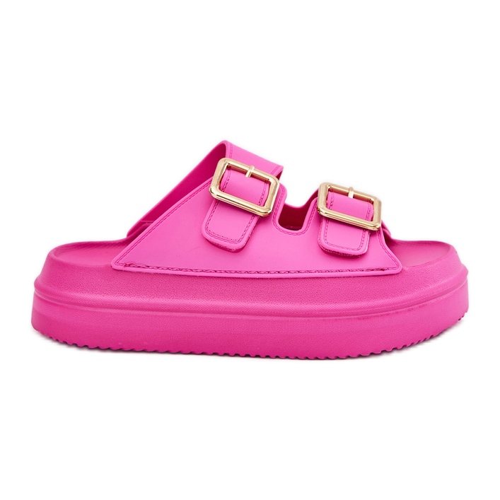 Inna Kvinnors flip flops på plattformen med gyllene spännen fuchsia rosa