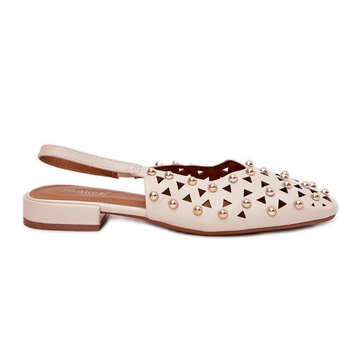 Inna Dekorerad platt -beeed ballerinas beige