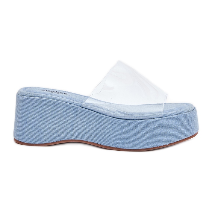 Inna Kvinnors flip flops med ett transparent bälte på kil. blå