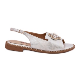 S.Barski Flat-klackade kvinnorsandaler med en dekorativ detalj S. Barski KV51-080 Silver