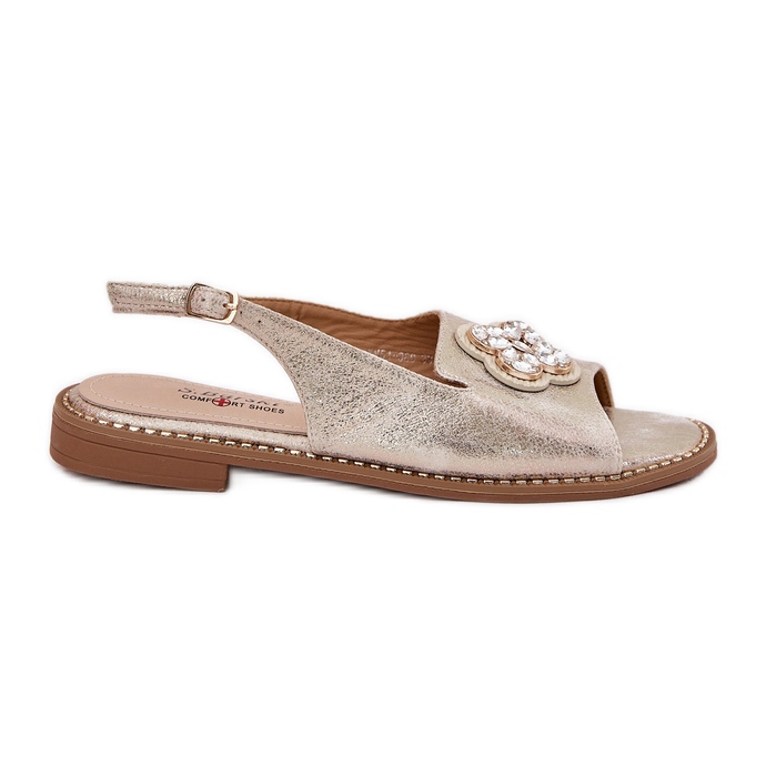 S.Barski Flat-klackade kvinnorsandaler med en dekorativ detalj S. Barski KV51-080 PLN gyllene