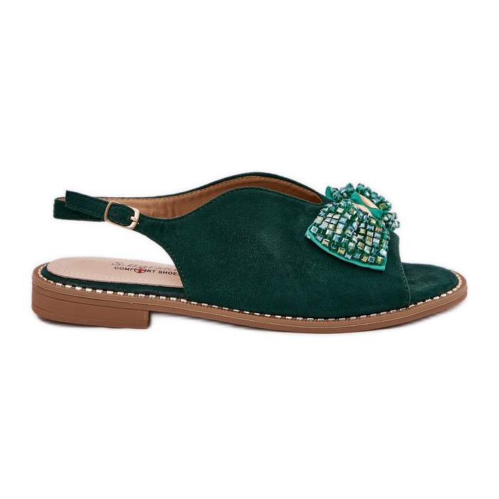 S.Barski Kvinnors sandaler med plattklackade bågar. Barski KV51-014 Green grön