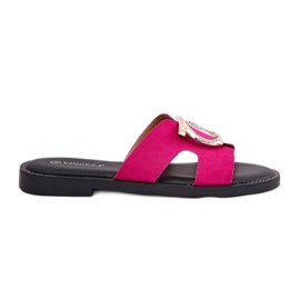 Vinceza Flathelade kvinnors flip flops med en Vincez -dekoration 17381 Fuchsia rosa