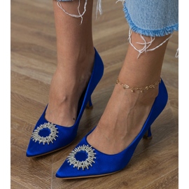 Blå satinpumpar med zirkoner