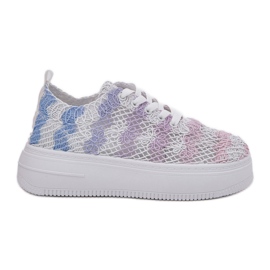 Kvinnors sneakers på plattformen med en virkad övre multicolor mångfärgad