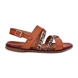 Flat -hanterade kvinnosandaler med leopard leoparder Sergio Leone SK086H Camel Stripes brun