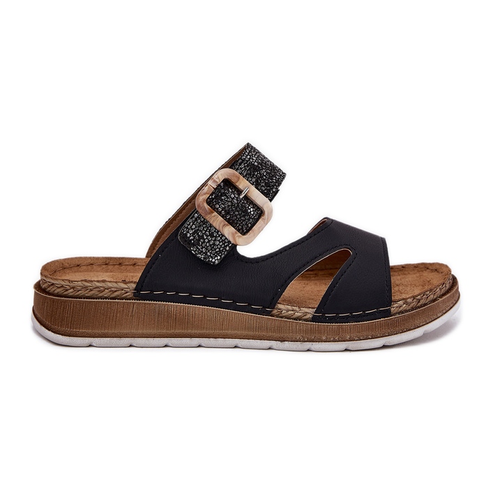 Lätt kvinnors flip flops med InBlu GS000055 svart spänne