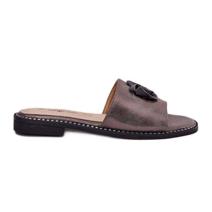 S.Barski Flatklackade kvinnors flip flops med dekorativ KV51-007 grafitdetalj silver-