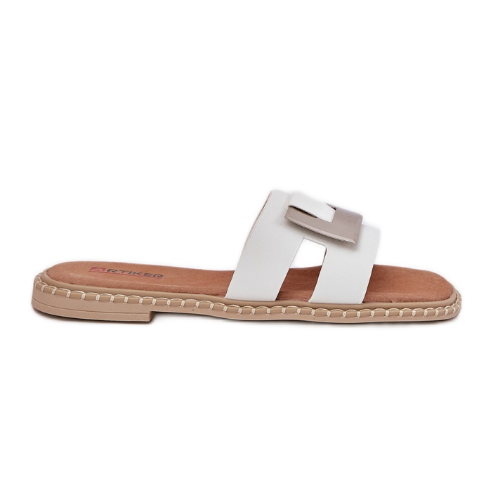Kvinnors platt flip flops med dekorativ detalj Artiker 56C1334 White vit