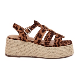 Kvinnors sandaler med ränder och leopardfläta brun