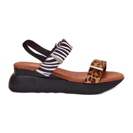 Kvinnors sandaler för kil Leopard och brun sebra