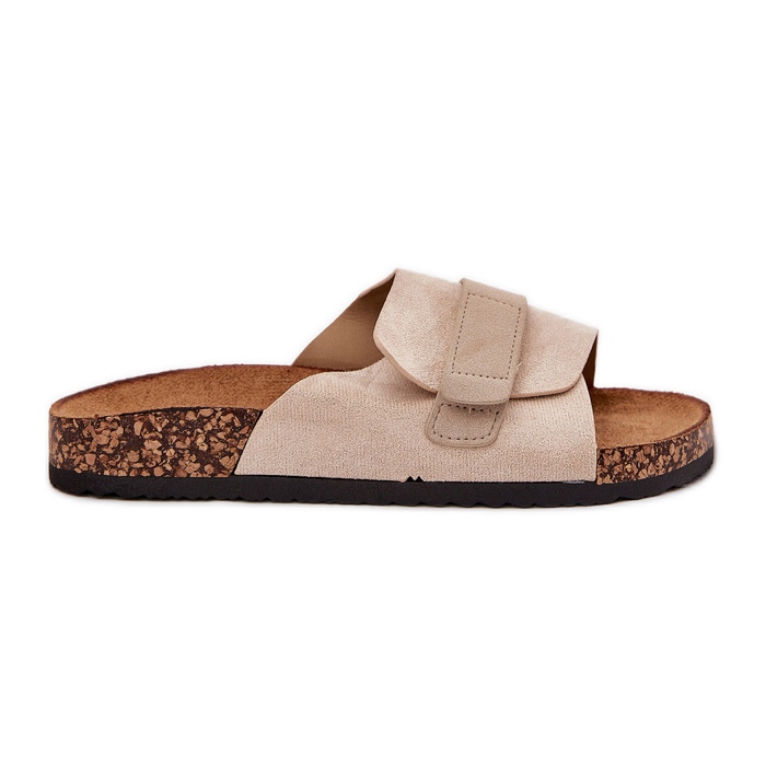Kvinnors flip flops med kardborrband på en korkplattform beige