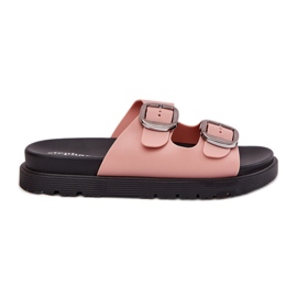 Kvinnors flip flops med spännen på plattformen rosa