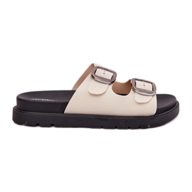 Kvinnors flip flops med spännen på plattformen beige