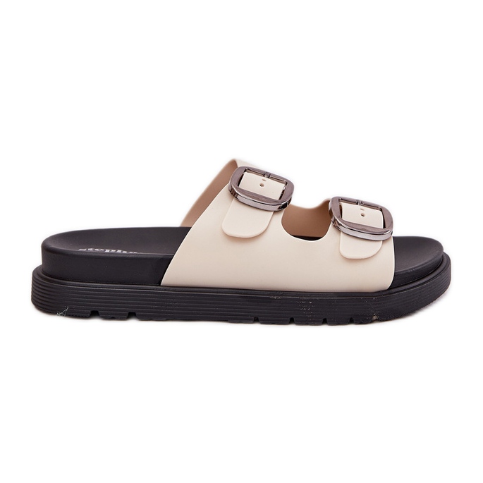 Kvinnors flip flops med spännen på plattformen beige