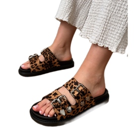 Panther kvinnors tofflor med dekorativa spännen beige