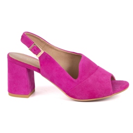 Olivier Kvinnors höga klackar N1818 Sandaler gjorda av naturliga mocka läder fuchsia rosa