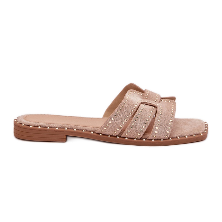 Dekorerad platt -hane flip flops khaki beige
