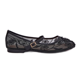 Mesh ballerinas med broderi och svart dekoration
