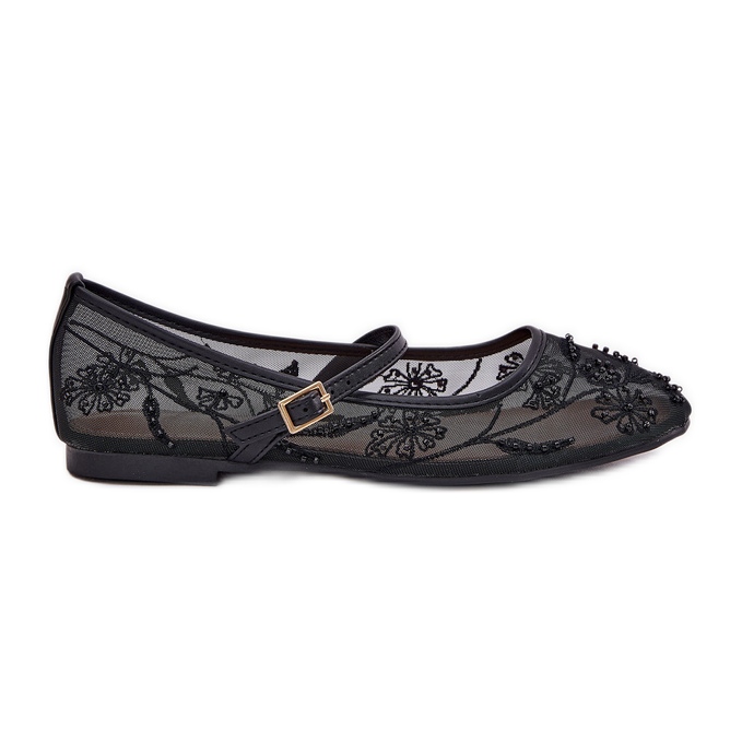 Mesh ballerinas med broderi och svart dekoration