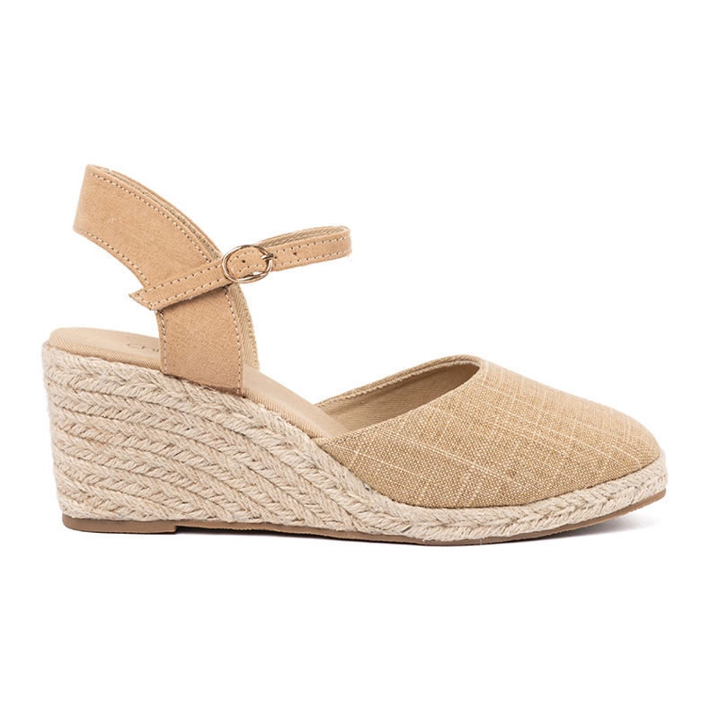 Shelvt Beige Sandals Espadrilles on Wedge