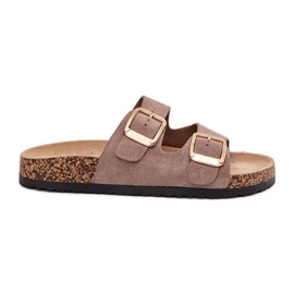 Kvinnors flip flops med eko mocka gyllene klämmor beige