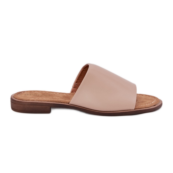 EVento Kvinnors läder platt beige flip flops