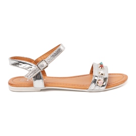 Silver Flat Sandals med färgglada dubbar