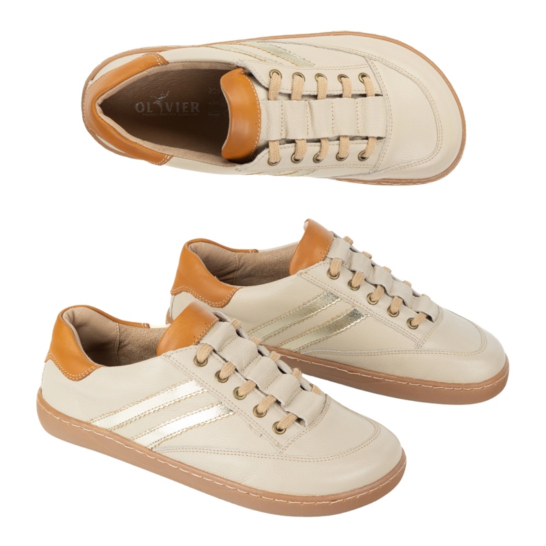 Sneakers Barefoot Women's Kaia Olivier - Light Beige Leather Shoes