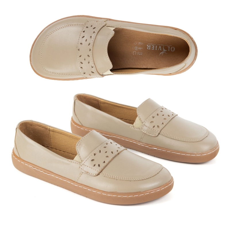 Olivier Kvinnors barfota Inga Loafers med en bred polsk mörk beige