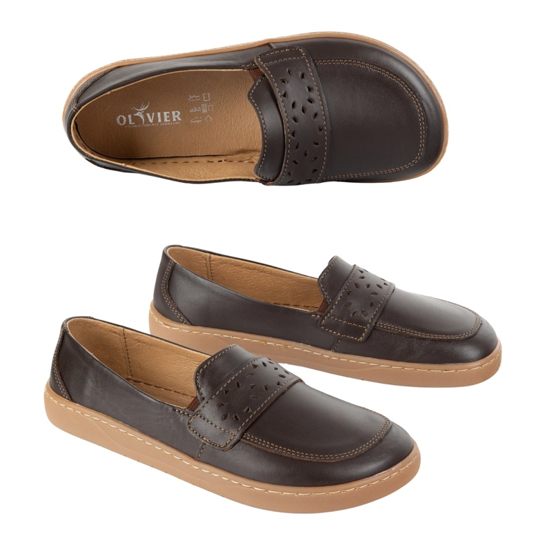 Olivier Kvinnors barfota inga loafers med en bred polsk mörk brun