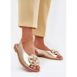 Läder platt sandaler med dekoration Chebello 4642 guld gyllene