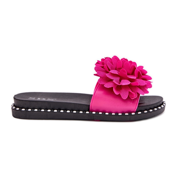 Kvinnors flip flops dekorerade med fuchsiablommor rosa