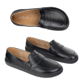 Olivier Barfota inga kvinnors loafers med en bred polsk svart svart