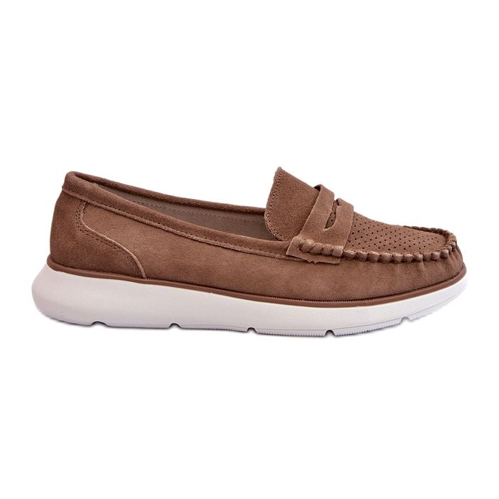 Kvinnors mocka loafers på Sergio Leone SP012 plattformsljus beige