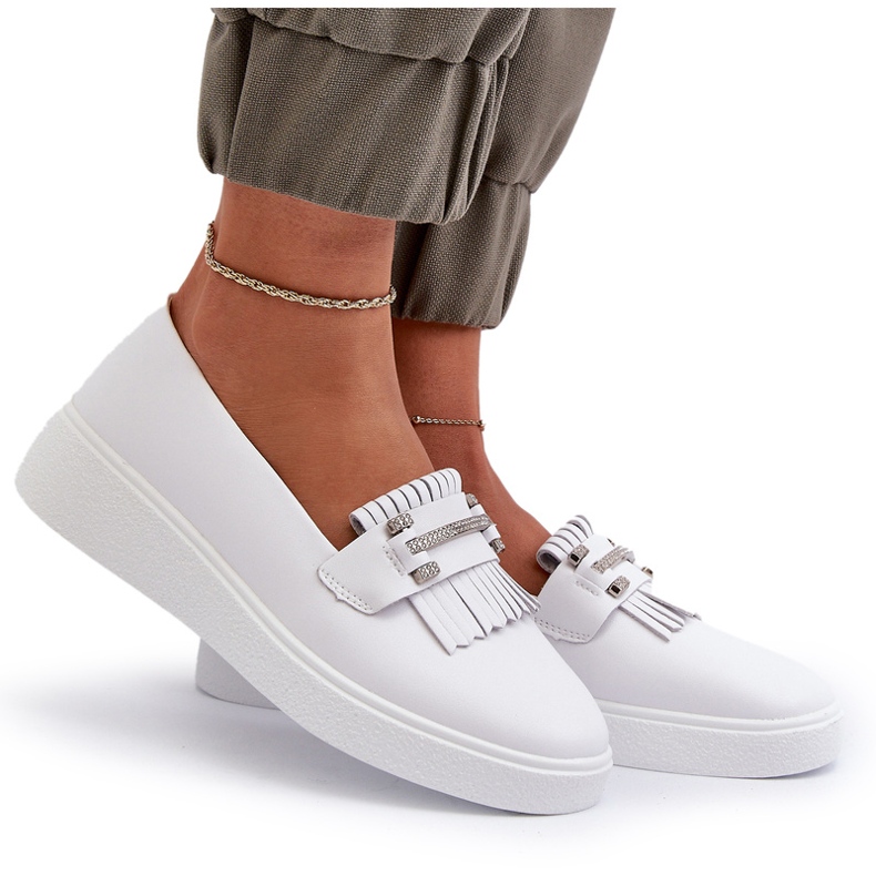 S.Barski Lätt läder kvinnors loafers på Białe S. Barski LR590 -plattformen vit